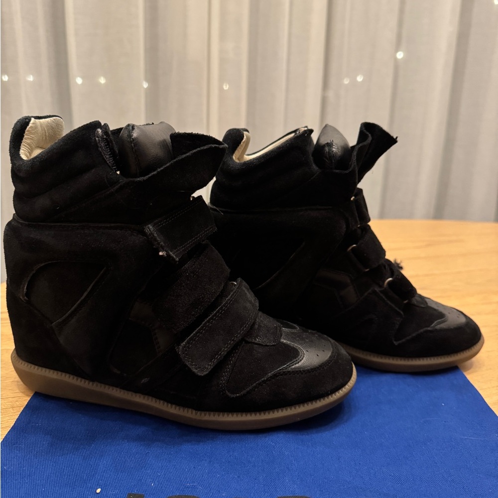 Isabel Marant Black Wedge Sneakers with Velcro Closure